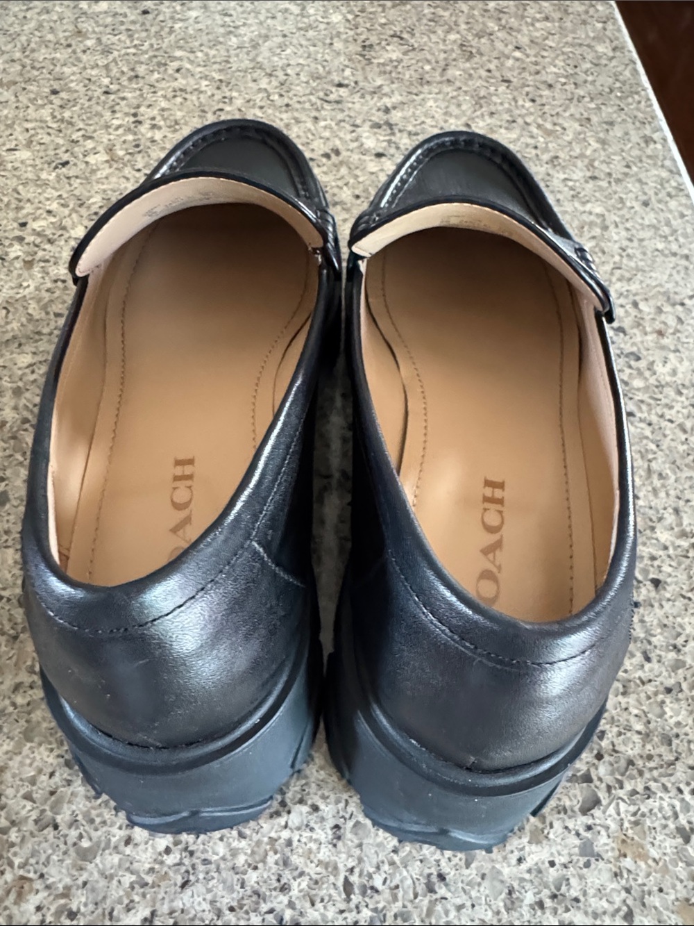 Coach Black Leather Chunky Penny Loafers with Gold Logo - Picture 4 of 17